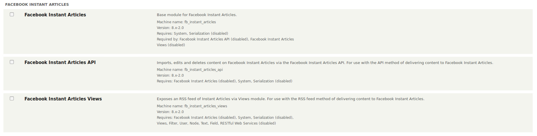 Downloading and installing Facebook Instant Article module 