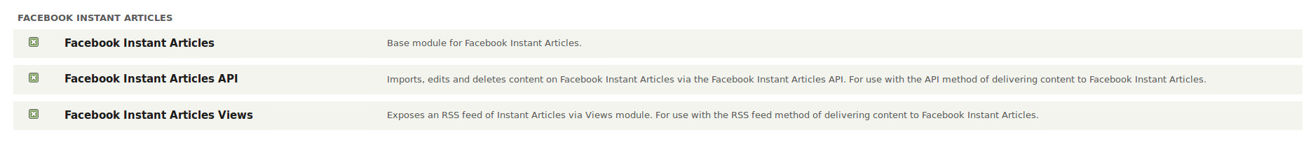 Activation of Facebook Instant Article module