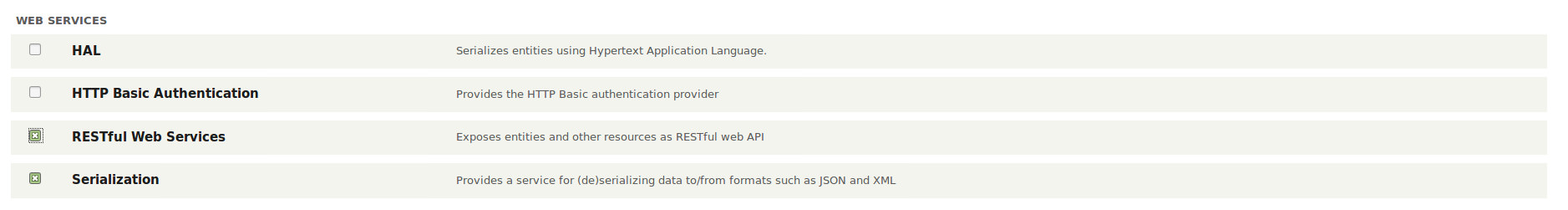 Activation of ‘RESTful Web Services’ and ‘Serialization’ modules