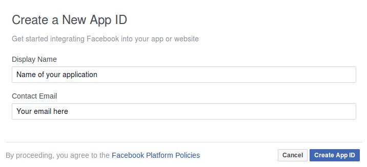 Creating the Facebook app