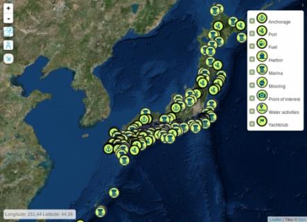 Example of a coastal map with a lot of marked locations/pinned locations